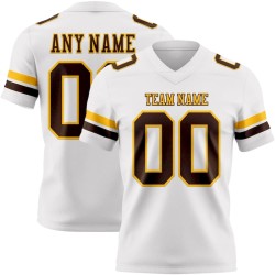 Custom White Brown-Gold Mesh Authentic Football Jersey