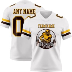 Custom White Brown-Gold Mesh Authentic Football Jersey