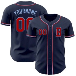Custom Navy Red-Light Blue Authentic Baseball Jersey