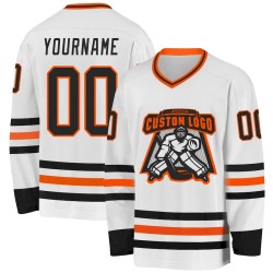 Custom White Black-Orange Hockey Jersey Custom White Black-Orange Hockey Jersey